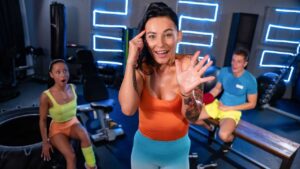 Big Cock Gym Threesome With Babes