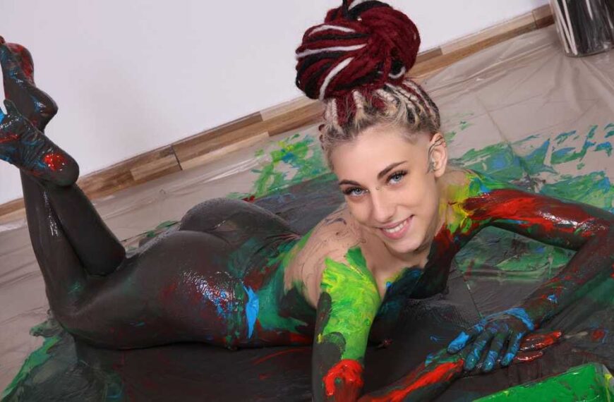 A Tattooed Petite Sweetheart'S Colorful Yoga At Home