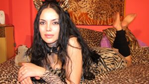 Exotic Diana Looks Super Sexy In A Tiger Costume With Sheer Nylons And Warmers
